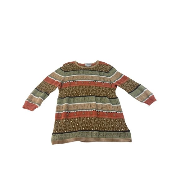 Alfred Dunner Sweater Petite Large Floral Peach Green Embroidered Knit Casual - Picture 1 of 7